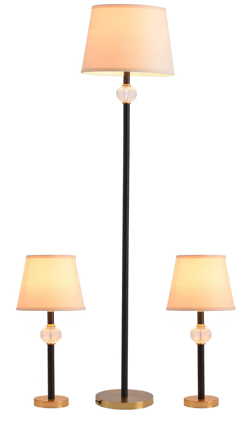 #00332 3pc Table/Floor Lamp Set in Brushed Brass