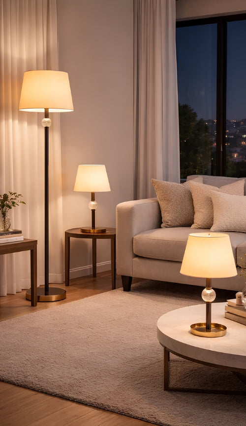 #00332 3pc Table/Floor Lamp Set in Brushed Brass