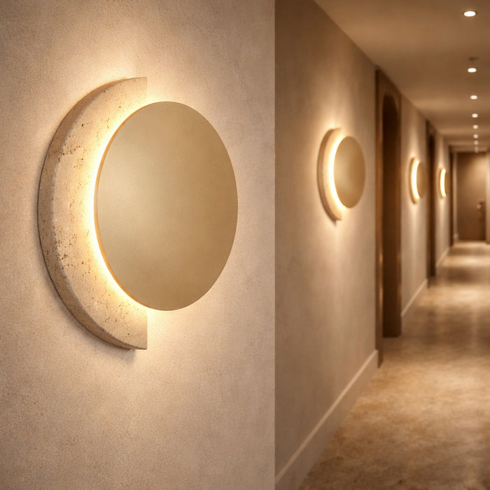 #01080 LED Wall Light in Gold/Travertine