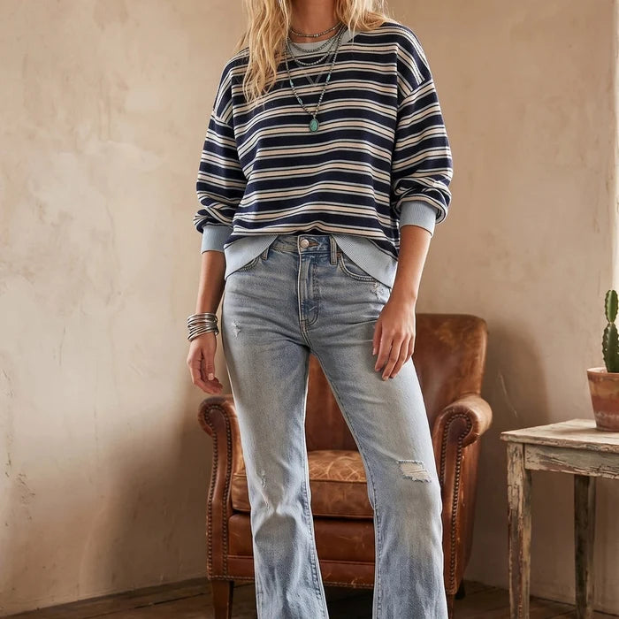 Oversized French Terry Striped Sweatshirt