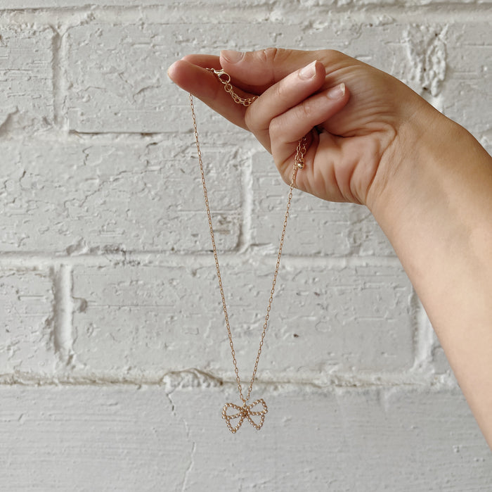 Pearl Studded Bow Necklace