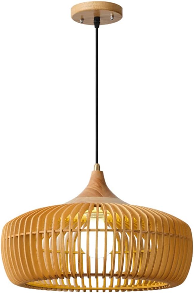 Pendant 1-Light #P42471-WD -Wooden/Matte Black