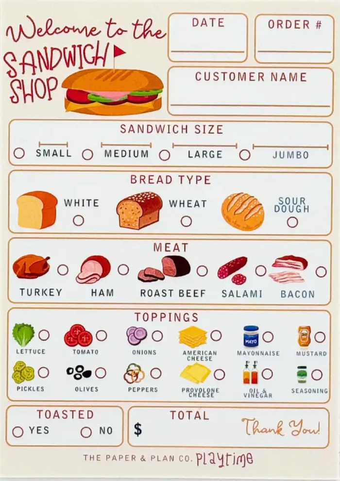 Sandwich shop notepad