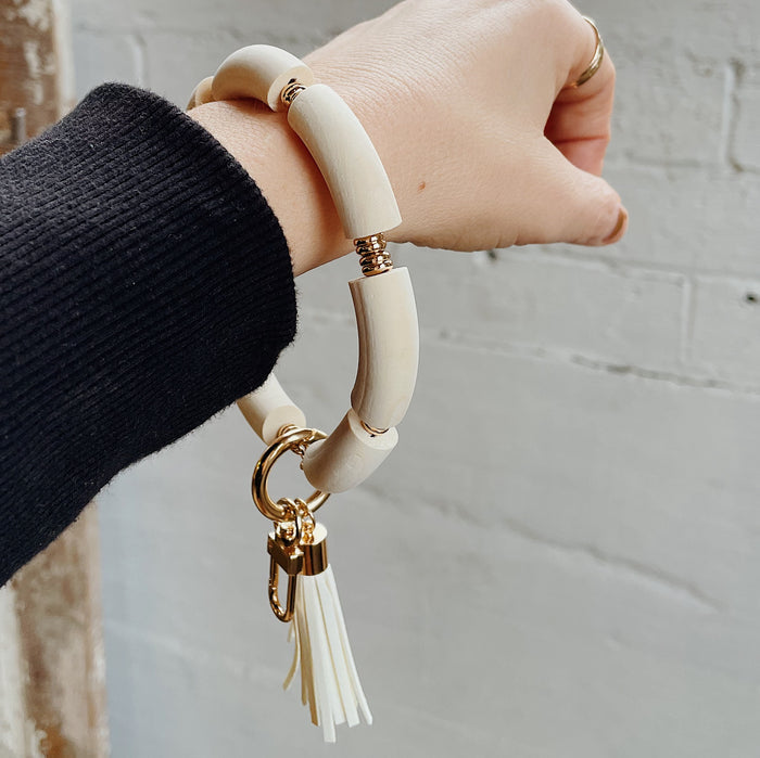 Wood Beaded Keychain Wristlet
